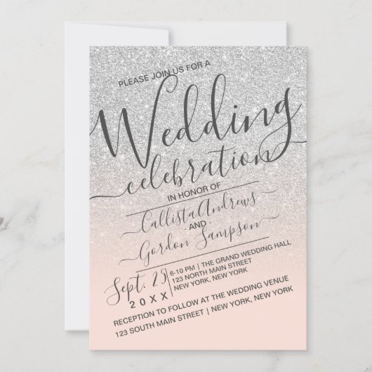 Luxe Zilveren Roze Sparkly Glitter Ombre Huwelijk Kaart (Voorkant)