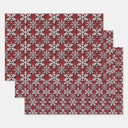Luxe zilveren sneeuwvlokken rood glitter inpakpapi inpakpapier vel (Set)