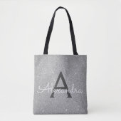 Luxe zilveren Sparkle Elegant Monogram Boekentas Tote Bag (Voorkant)