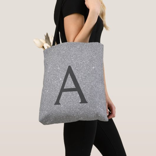 Luxe zilveren Sparkle Elegant Monogram Boekentas Tote Bag (Dichtbij)