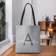 Luxe zilveren Sparkle Elegant Monogram Boekentas