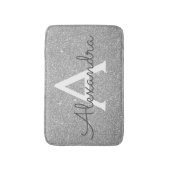 Luxe Zilveren Sparkle Glitter Monogram Naam Badmat (Voorkant Verticaal)