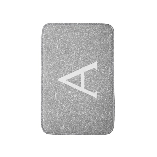 Luxe Zilveren Sparkle Glitter Monogram Naam Badmat (Voorkant Verticaal)