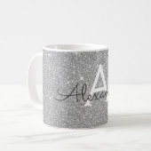 Luxe Zilveren Sparkle Glitter Monogram Naam Koffiemok (Voorkant links)