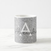 Luxe Zilveren Sparkle Glitter Monogram Naam Koffiemok (Center)