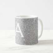Luxe Zilveren Sparkle Glitter Monogram Naam Koffiemok (Voorkant rechts)