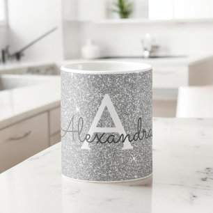 Luxe Zilveren Sparkle Glitter Monogram Naam Koffiemok