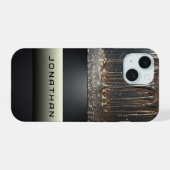 Luxe zilveren vloeibare druppel iPhone 15 case (Achterkant horizontaal)
