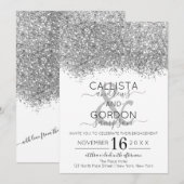 Luxe Zilveren Wit Glitter Confetti Verloving Kaart (Voorkant / Achterkant)