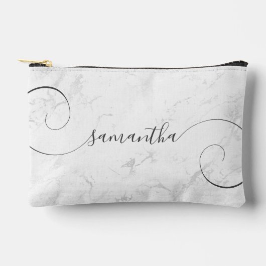 Luxe Zilveren Wit Marmer Curly Handtekening Naam Etui (Voorkant)