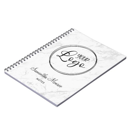 Luxe zilveren wit marmer zakelijke Logo vergaderin Notitieboek (Linkerzijde)