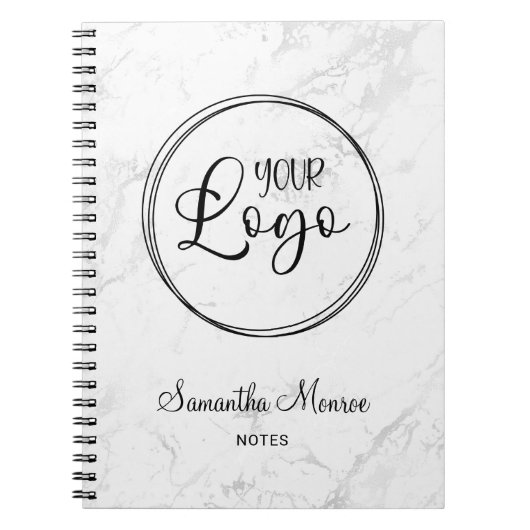 Luxe zilveren wit marmer zakelijke Logo vergaderin Notitieboek (Voorkant)