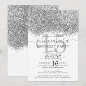 Luxe zilveren witte glitter Confetti Quinceañera Kaart (Voorkant / Achterkant)