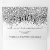 Luxe Zilveren Witte Glitter Registry Detail RSVP Drieluik Uitnodiging (Binnenzijde eerst)