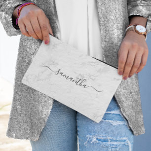 Luxe zilveren witte marmeren handtekening naam etui