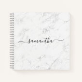 Luxe zilveren witte marmeren handtekening naam notitieboek (Voorkant)