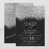 Luxe Zilveren Zwart Glitter Confetti Verloving Kaart (Voorkant / Achterkant)