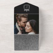 Luxe Zilveren Zwart Glitter Monogram Huwelijk All In One Uitnodiging (Buitenkant)