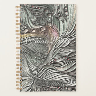 Luxe zilverkleurige metalen bladeren spiraal noteb planner