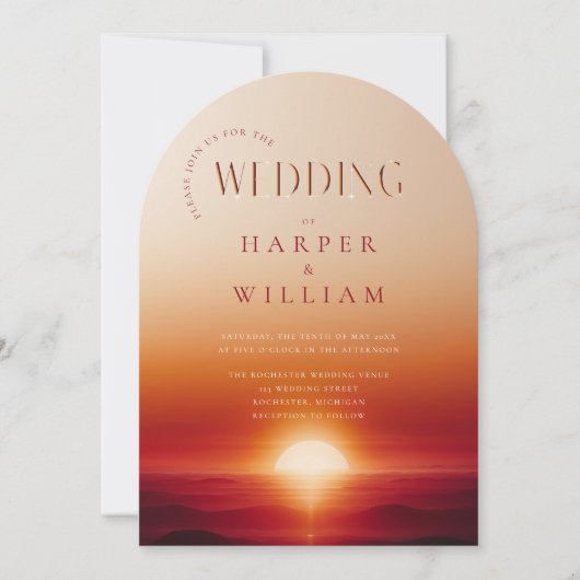 Luxe zonsondergang bruiloft kaart (Voorkant)