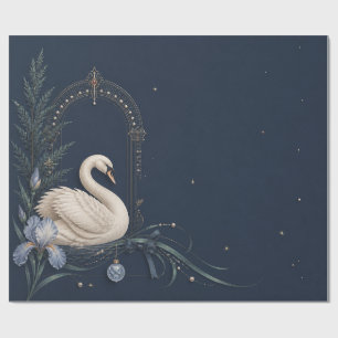Luxe Zwanen Kerstmis Middennacht Navy Inpakpapier