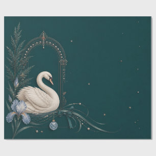 Luxe Zwanen Kerstmis Teal Inpakpapier