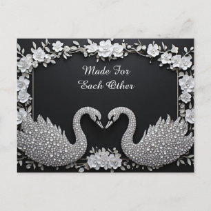 Luxe Zwanenpaar Met Kristallen Bloemdetails Briefkaart