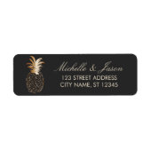 luxe Zwarde Gouden Ananas Bruiloft Retouradres Etiket (Voorkant)
