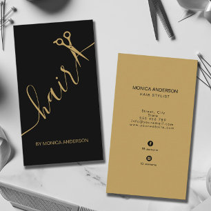 Luxe Zwarde Gouden Haar Script Schaar QR Code Visitekaartje