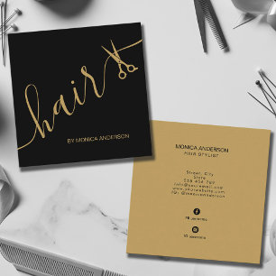 Luxe Zwarde Gouden Haar Script Stylist Schaar Vierkante Visitekaartje