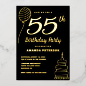 Luxe Zwart 55e Verjaardagsfeest Echt Goud Folie Uitnodiging (Voorkant)