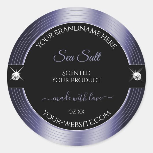 Luxe Zwart Blauw Glanzend Briljant Product Label (Voorkant)