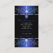 Luxe Zwart Blauw  Ornamenten Monogram Visitekaartje (Achterkant)