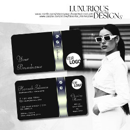 Luxe Zwart Blauw Zilver Decor Juwelen en Logo Visitekaartje