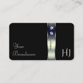 Luxe Zwart Blauw Zilver Decor Juwelen Monogram Visitekaartje (Voorkant)