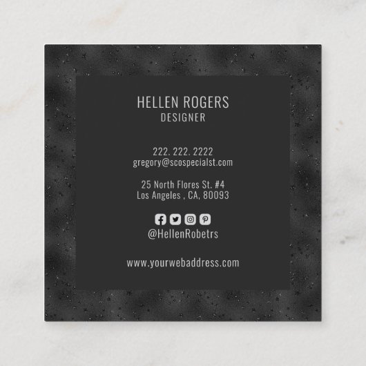 Luxe zwart-chromatische achtergrond vierkante visitekaartje (Achterkant)