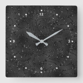 Luxe zwart-chromatische glitterachtergrond vierkante klok (Voorkant)