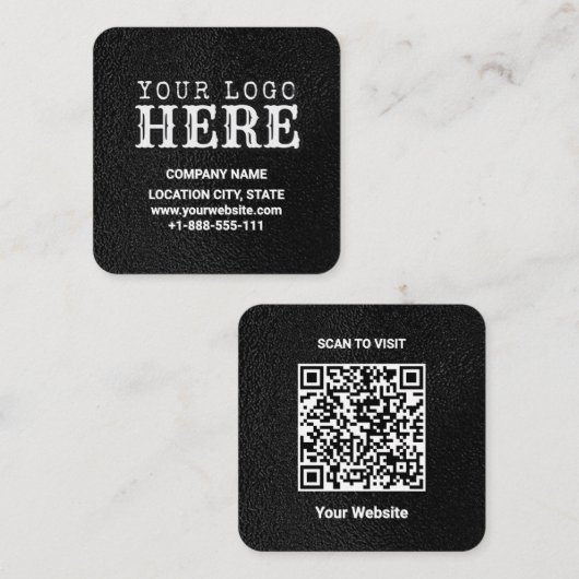 Luxe Zwart Custom Logo & QR Code Square Zakelijk Vierkante Visitekaartje (Voorkant / Achterkant)