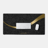 Luxe zwart damast gouden streep monogram bureaumat (Keyboard & Muis)
