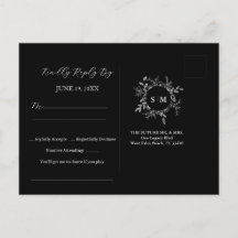 Luxe Zwart Elegant Trouwen RSVP Briefkaart