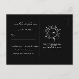 Luxe Zwart Elegant Trouwen RSVP Briefkaart
