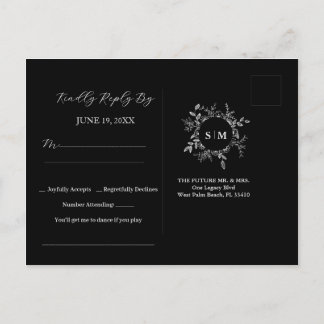 Luxe Zwart Elegant Trouwen RSVP Briefkaart