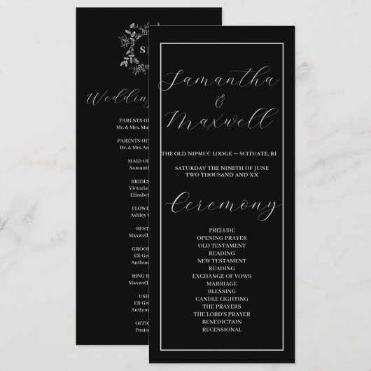 Luxe Zwart Elegant Trouwprogramma (Voorkant / Achterkant)