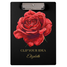 Luxe Zwart en Crimson Elegant Roos Aangepaste teks Klembord