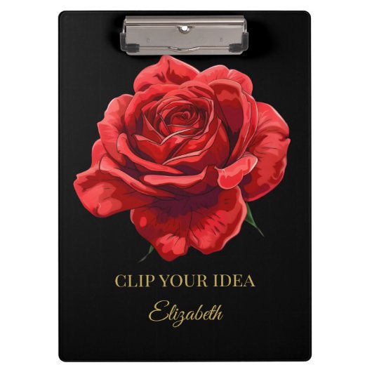 Luxe Zwart en Crimson Elegant Roos Aangepaste teks Klembord (Voorkant)