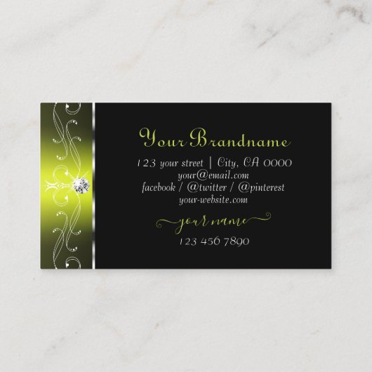 Luxe zwart en geel -grensmonogram visitekaartje (Achterkant)