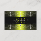 Luxe zwart en geel -grensmonogram visitekaartje (Voorkant)