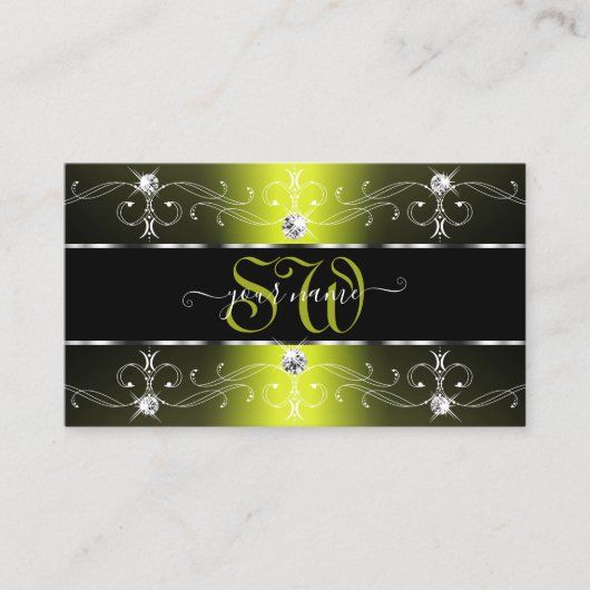 Luxe zwart en geel -grensmonogram visitekaartje (Voorkant)