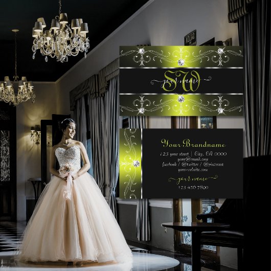 Luxe zwart en geel -grensmonogram visitekaartje