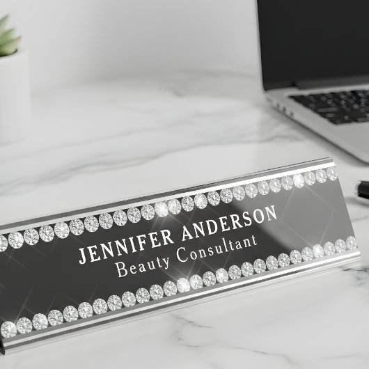 Luxe zwart en glitter diamant bureau naambordje